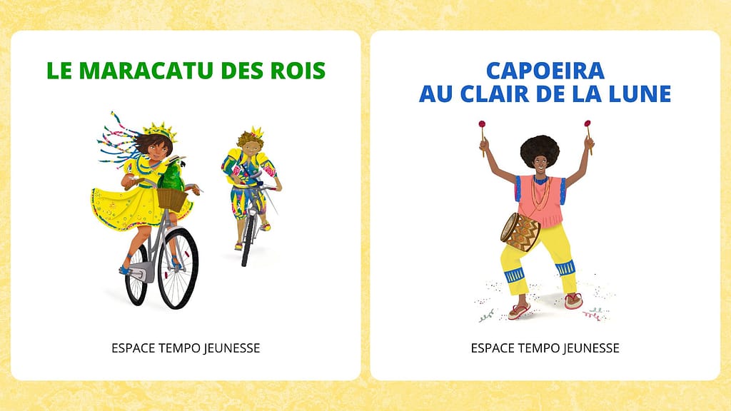 Le Maracatu des Rois, Capoeira au clair de la lune — illustrations de Cláudia Amaral.